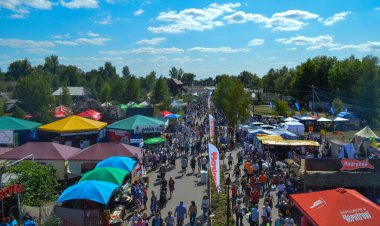 Velyki Sorochintsi, UKRAINE - 25 Ağustos 2017: İnsanlar Ukrayna 'nın ulusal yıllık pazarı 