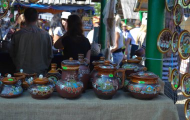 Velyki Sorochintsi, UKRAINE - 25 Ağustos 2017: Ulusal Ukrayna yıllık pazarı Sorochinska Yrmorka, Ukrayna