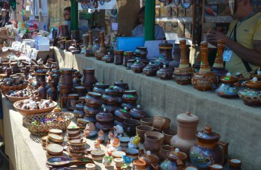 Velyki Sorochintsi, UKRAINE - 25 Ağustos 2017: Ulusal Ukrayna yıllık pazarı Sorochinska Yrmorka, Ukrayna