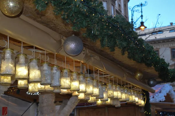Vánoční Trh Dekorace Náměstí Svatého Štěpána Budapešti — Stock fotografie