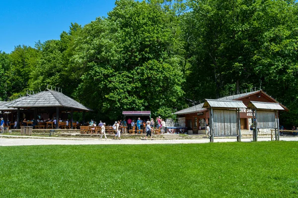 Plitvice Lakes Croacia Junio Los Barcos Eléctricos Verdes Utilizan Para —  Fotos de Stock