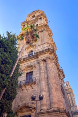 MALAGA, İSPAN - 10 Temmuz 2025 İspanya 'nın sakin caddelerinde sabah yürüyüşü, yumuşak güneş ışığı ve sakin şehir atmosferiyle.