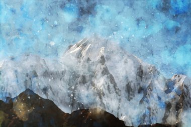 Dağların soyut resimleri, doğa manzarası resmi, dijital suluboya çizimi, arka plan sanatı