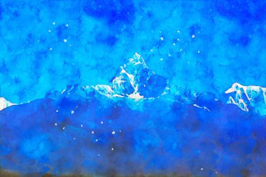 Dağların soyut resimleri, doğa manzarası resmi, dijital suluboya çizimi, arka plan sanatı