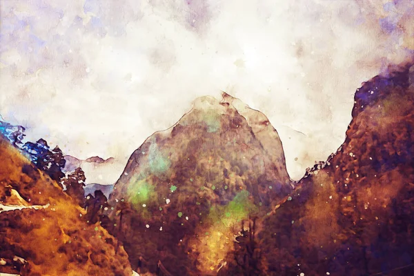 Αφηρημένη Ζωγραφική Των Βουνών Φύση Τοπίο Εικόνα Ψηφιακή Ακουαρέλα Εικονογράφηση — Φωτογραφία Αρχείου