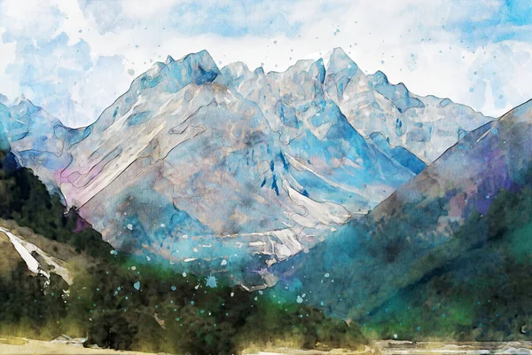 Peinture Abstraite Montagnes Image Paysage Nature Illustration Aquarelle Numérique Art — Photo