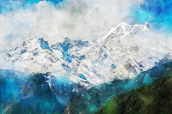 Peinture Abstraite Montagnes Image Paysage Nature Illustration Aquarelle Numérique Art — Photo