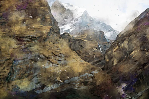 Abstract Schilderen Van Bergen Natuur Landschap Afbeelding Digitale Aquarel Illustratie — Stockfoto