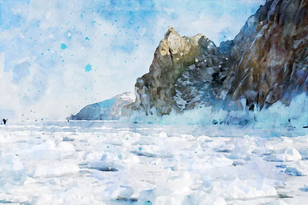 Abstrakcyjne Malarstwo Lodu Góry Obraz Krajobrazu Natury Cyfrowy Akwarela Ilustracja — Zdjęcie stockowe
