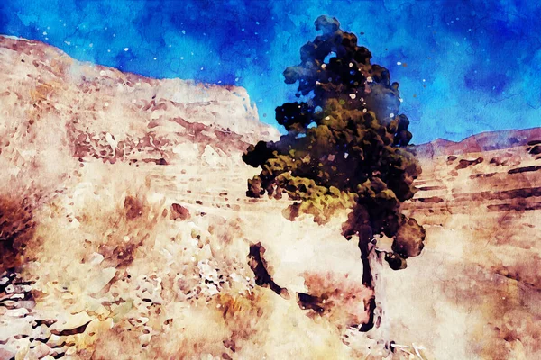 Abstract Painting Tree Mountains Nature Landscape Image Digital Watercolor Illustration — Stock Photo, Image