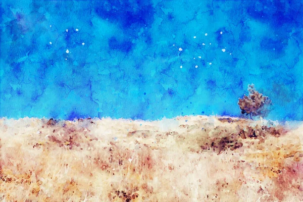 Abstraktní Malba Stromu Horami Přírodní Krajina Obraz Digitální Akvarel Ilustrace — Stock fotografie
