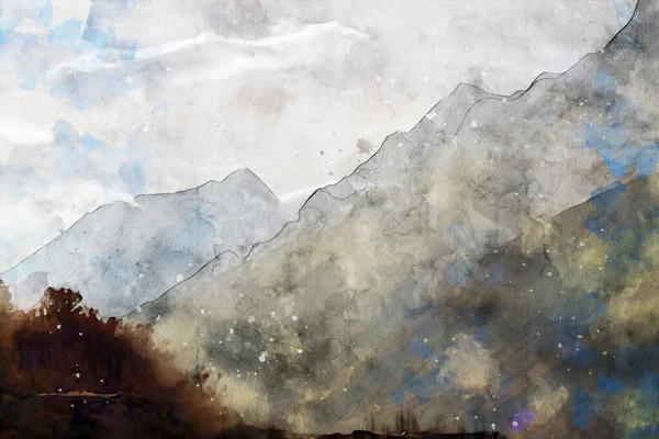 山の抽象画 自然風景画 デジタル水彩画 背景画 — ストック写真