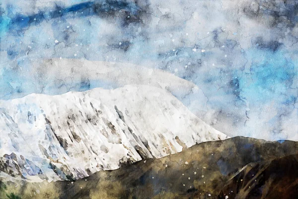 Pintura Abstracta Montañas Imagen Del Paisaje Naturaleza Ilustración Digital Acuarela — Foto de Stock