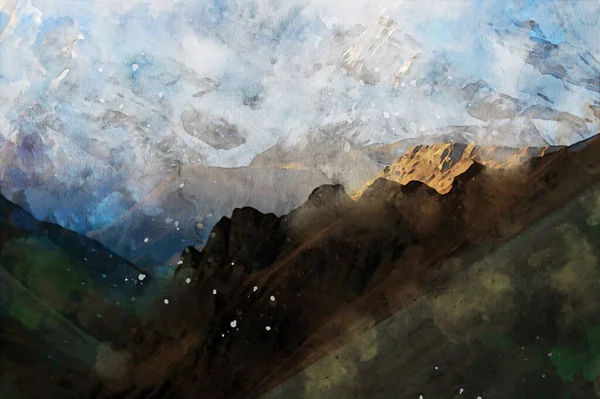 Pintura Abstrata Montanhas Imagem Paisagem Natureza Ilustração Aquarela Digital Arte — Fotografia de Stock