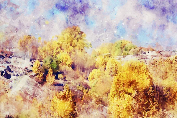 Peinture Abstraite Arbres Forêt Automne Nature Automne Image Paysage Illustration — Photo