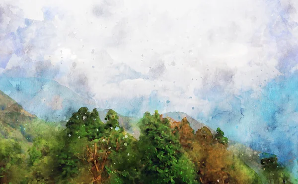 Absztrakt Festészet Erdő Természet Táj Kép Digitális Akvarell Illusztráció Művészet — Stock Fotó