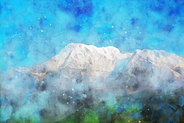 Dağların Soyut Resimleri Doğa Manzarası Resmi Dijital Suluboya Çizimi Arka — Stok fotoğraf
