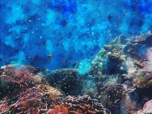 Abstraktní Malba Mořského Života Podvodní Krajina Image Barevný Mořský Život — Stock fotografie