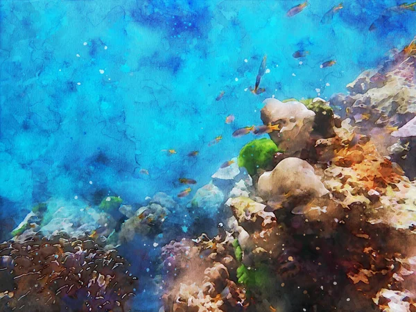 Abstract Painting Marine Life Underwater Landscape Image Colorful Sea Life — Stock Photo, Image