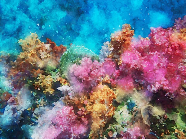 Pintura Abstrata Vida Marinha Imagem Paisagem Subaquática Vida Marinha Colorida — Fotografia de Stock