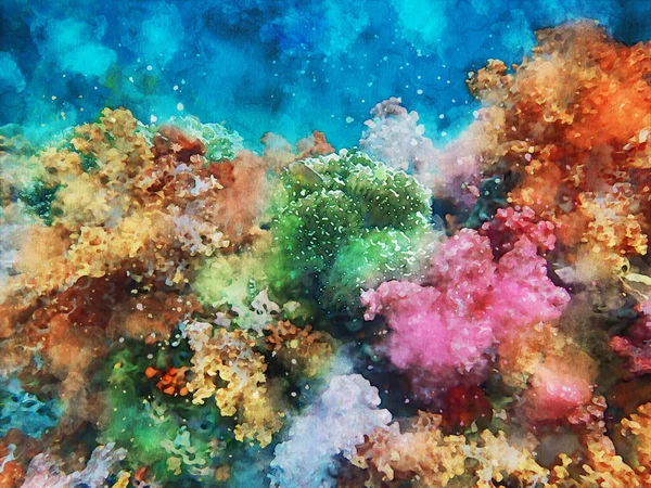 Pintura Abstrata Vida Marinha Imagem Paisagem Subaquática Vida Marinha Colorida — Fotografia de Stock