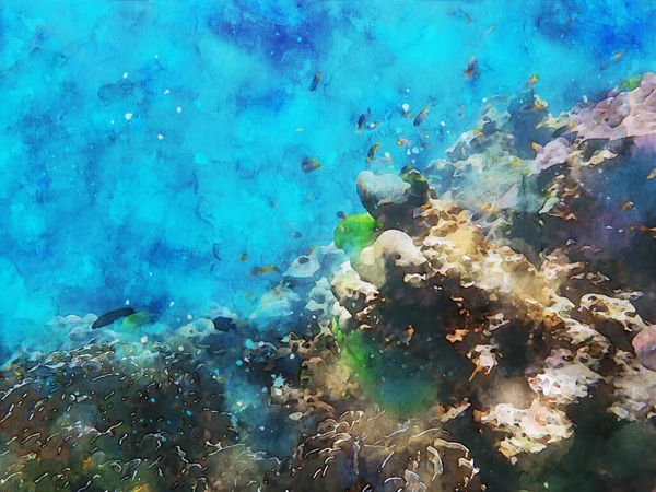 Deniz Yaşamının Soyut Resmi Sualtı Manzarası Renkli Deniz Yaşamı Dijital — Stok fotoğraf