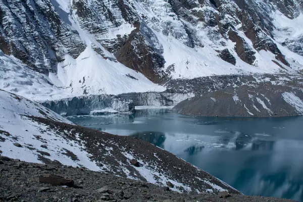 Paisaje Montaña Con Lago Nepal Por Mañana Fotografía Naturaleza — Foto de Stock