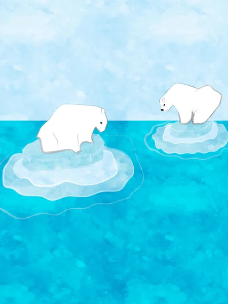 Buzdaki Kutup Ayılarının Dijital Tablosu Suluboya Dokusu — Stok fotoğraf