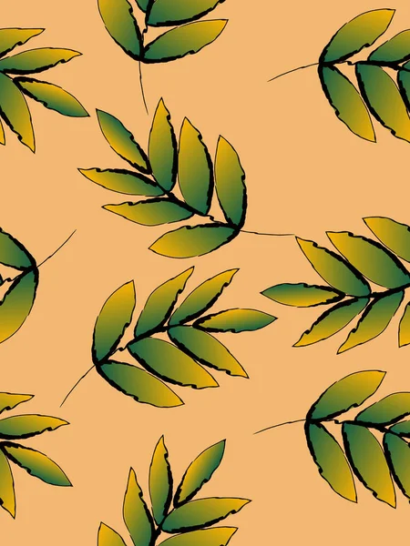Зеленый Лист Бесшовный Фон Векторная Иллюстрация Стиль Рисования Каракулями — стоковый вектор
