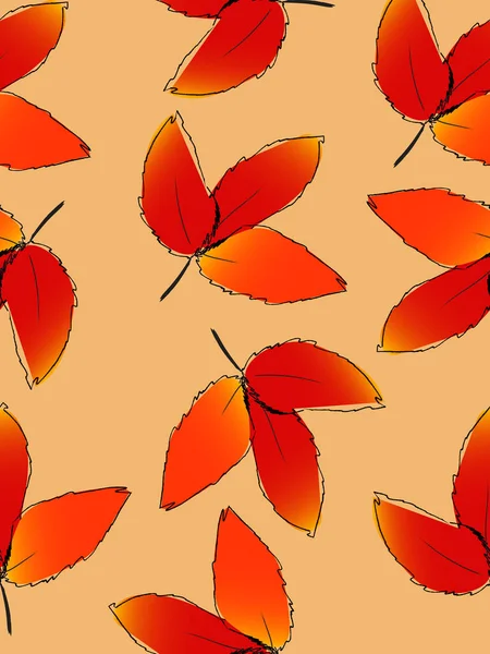 Rood Blad Herfst Naadloze Achtergrond Vectorillustratie Tekenstijl — Stockvector