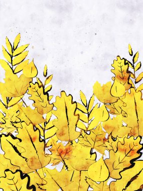 Sonbahar yaprakları arkaplan, dijital suluboya resim