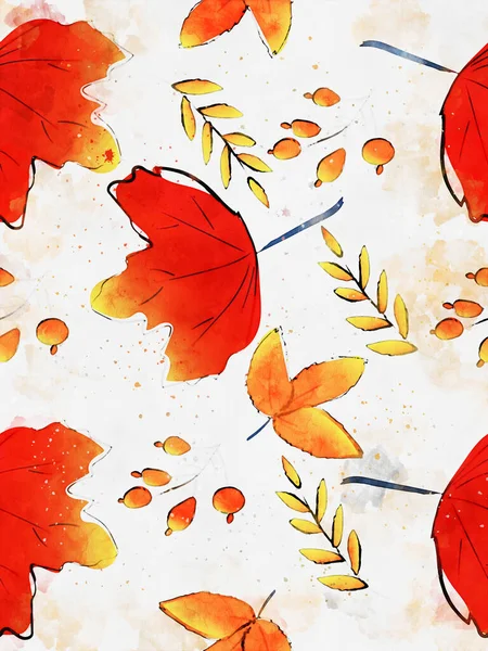 Herfst Esdoorn Bladeren Achtergrond Herfst Seizoen Illustratie Digitale Aquarel Schilderen — Stockfoto