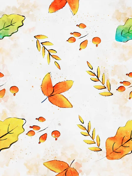 Herfst Blad Met Bessen Achtergrond Herfst Seizoen Afbeelding Digitale Aquarel — Stockfoto