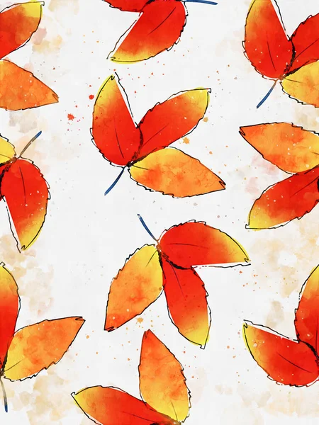 Красный Лист Осенью Цифровая Акварельная Живопись Искусство Стен — стоковое фото