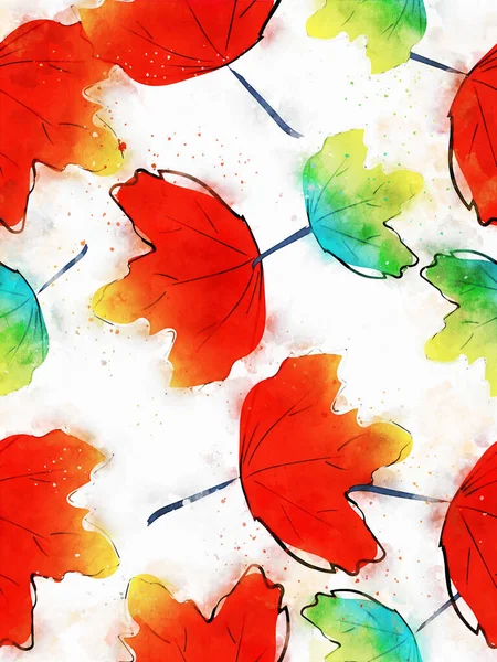 Otoño Hojas Arce Fondo Ilustración Temporada Otoño Acuarela Digital Pintura — Foto de Stock