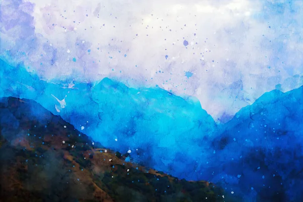 Αφηρημένη Ζωγραφική Των Βουνών Φύση Τοπίο Εικόνα Ψηφιακή Ακουαρέλα Εικονογράφηση — Φωτογραφία Αρχείου