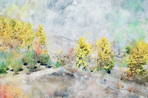 Abstrakcyjne Malowanie Drzew Sezonie Jesiennym Natura Jesiennym Obrazie Krajobrazu Cyfrowy — Zdjęcie stockowe