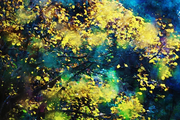 Pintura Abstracta Árboles Temporada Otoño Naturaleza Imagen Paisaje Otoño Acuarela — Foto de Stock