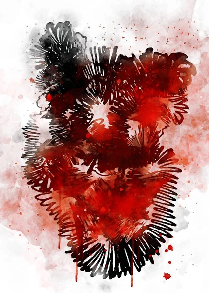 Arte Digital Abstrata Coração Com Textura Aquarela Vermelha — Fotografia de Stock