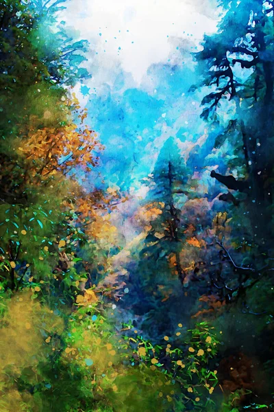 Herbstlandschaft Herbstsaisonbild Digitale Aquarellmalerei — Stockfoto