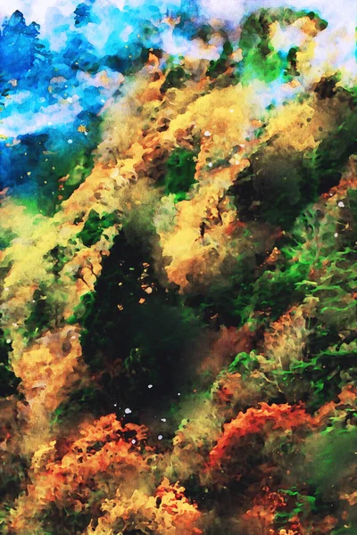 Herfst Landschap Herfst Seizoen Beeld Digitale Aquarel Schilderen — Stockfoto