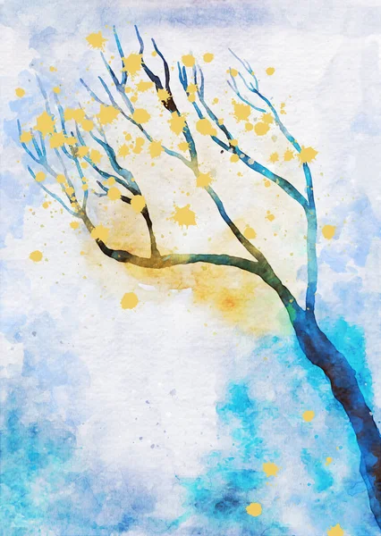 Акварельная Живопись Дерева Красочными Листьями Изображение Открытки Настенного Искусства — стоковое фото
