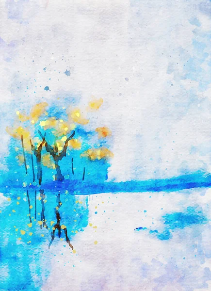 Akvarel Malby Stromů Barevnými Listy Obraz Pro Pohlednici Nebo Nástěnné — Stock fotografie