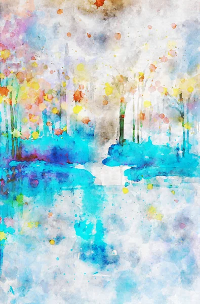 Aquarelle Paysage Automne Arbres Dans Forêt Avec Des Feuilles Colorées — Photo