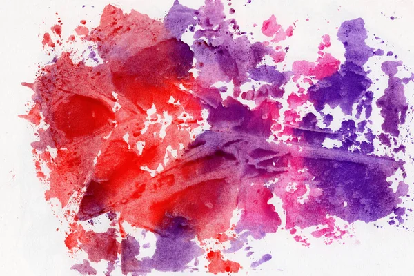 Abstract watercolor background painting on paper texture, blue, purple and red color shades