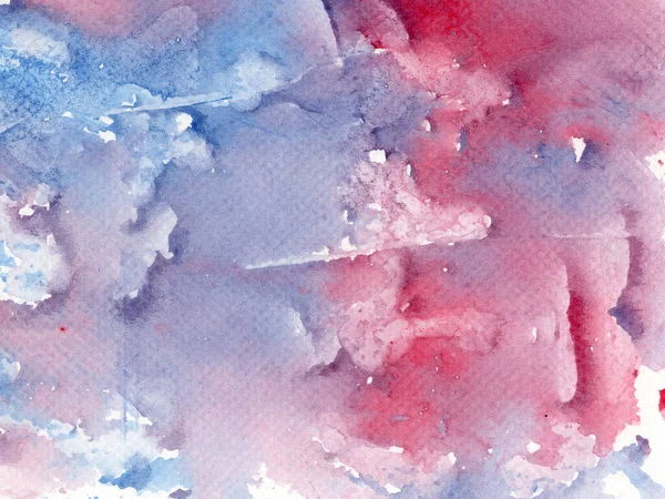 Abstract watercolor background painting on paper texture, blue, purple and red color shades