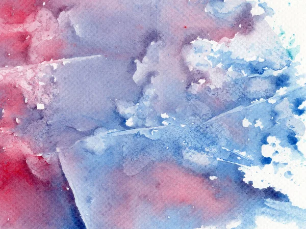 Abstract watercolor background painting on paper texture, blue, purple and red color shades