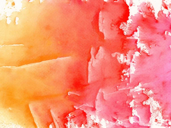 Abstract watercolor background painting on paper texture, orange, red and pink color shades