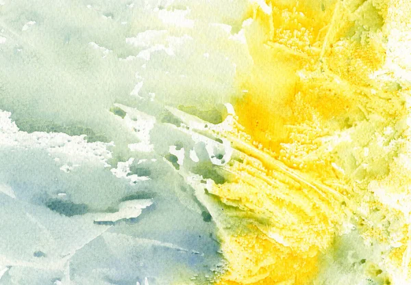 Fond Abstrait Aquarelle Jaune Bleue Sur Texture Papier — Photo