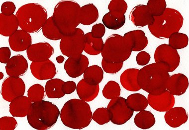 Kağıt üzerinde kırmızı dairelerin suluboya resmi, soyut arkaplan resmi